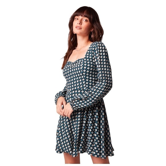 NWT! Band of Gypsies Band of the Free GENEVIEVE TEAL DIAMOND MINI DRESS. Large. - Picture 1 of 9